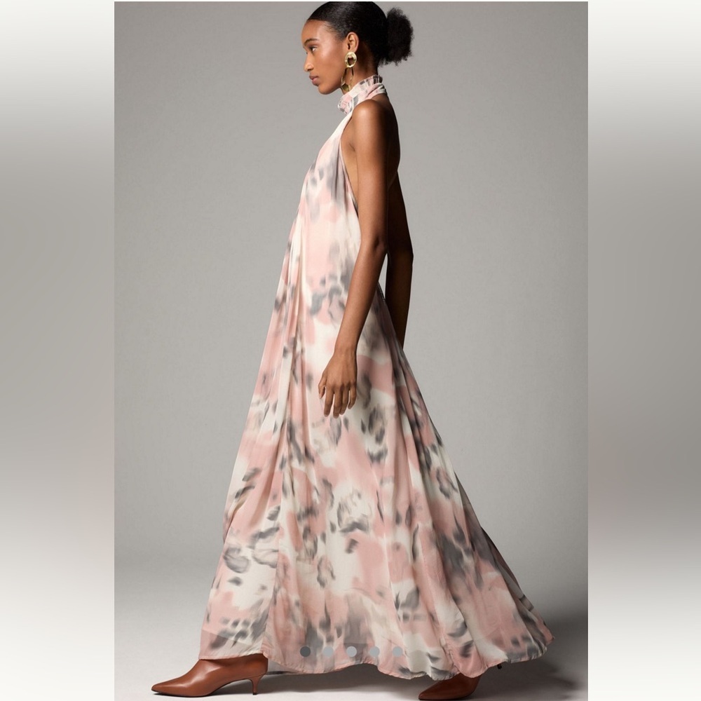 Maeve Halter Sheer Printed Flowy Halter Maxi Dress Size Medium - Picture 4 of 11